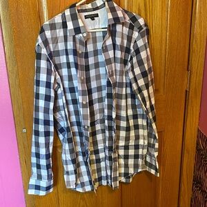 Banana Republic Non Iron Slim Fit Plaid Button Down Shirt Navy, Gray, White